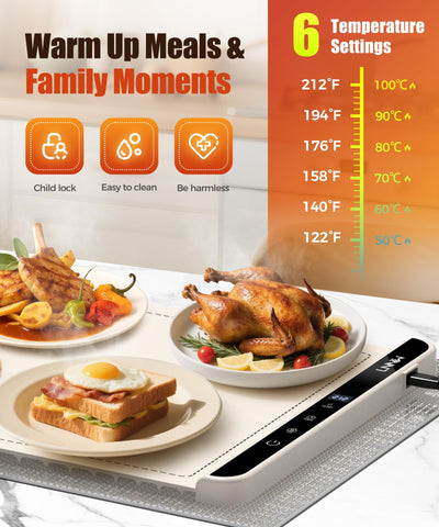 Electric Food Warming Mat – 26/36/46 x 15 Inch Buffet Warmer with Timer, Fast Heating & Safety Lock