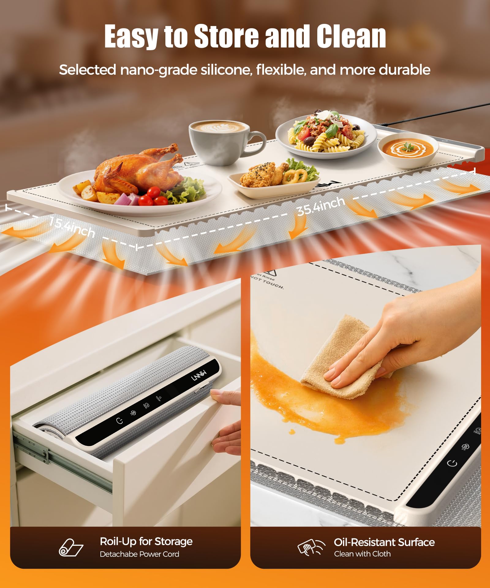 Electric Food Warming Mat – 26/36/46 x 15 Inch Buffet Warmer with Timer, Fast Heating & Safety Lock